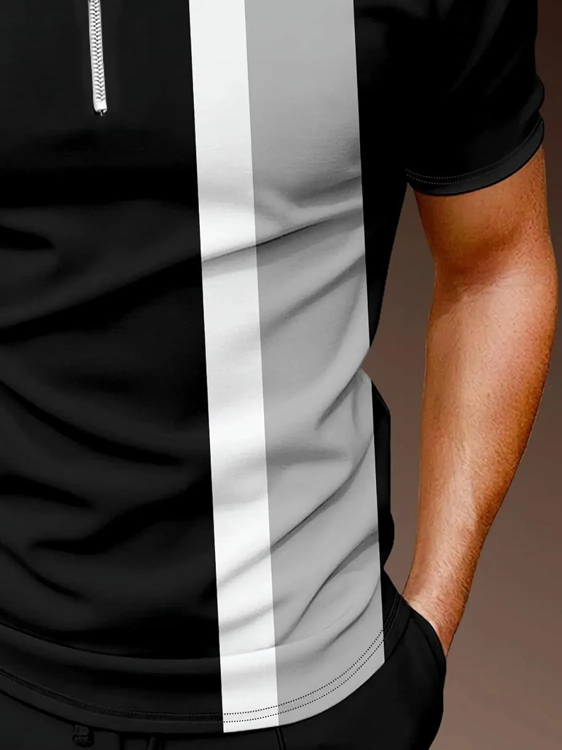 Men's Long Sleeve Polo Shirt Printed Zip Up Casual Slim Fit Golf Shirts Tops