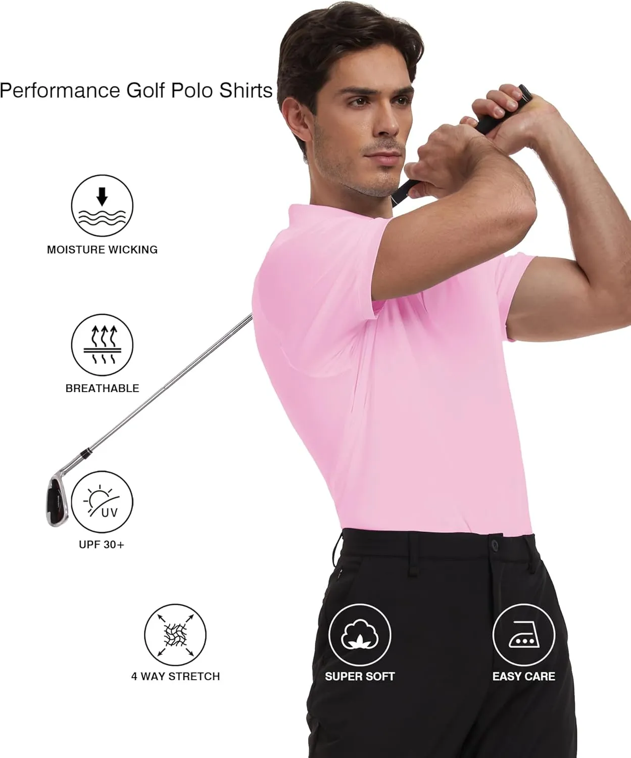 Men's Polo Shirts Short Sleeve Moisture Wicking Performance Golf Shirts Collared Lightweight Casual T-Shirt Athletic