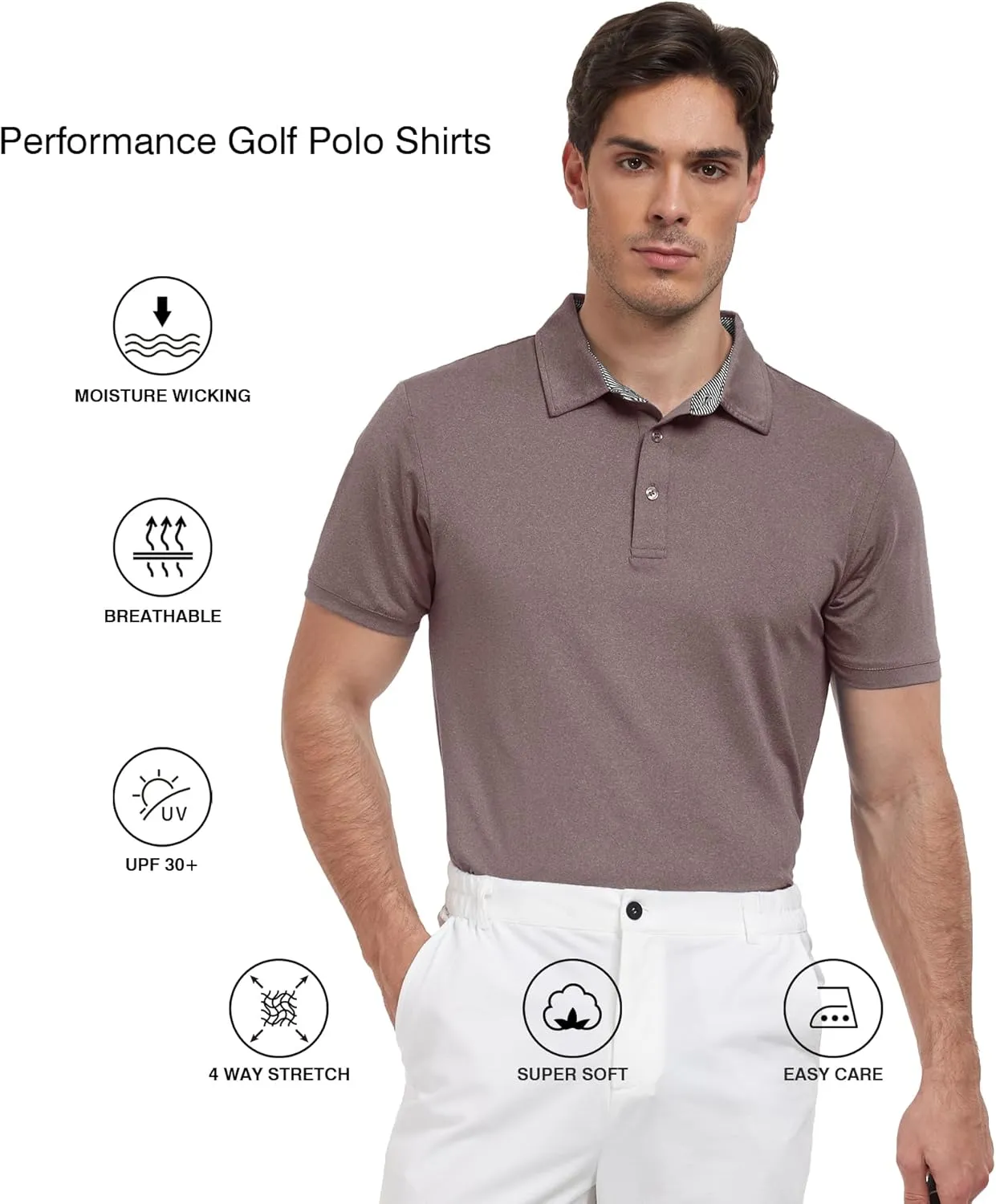 Men's Polo Shirts Short Sleeve Moisture Wicking Performance Golf Shirts Collared Lightweight Casual T-Shirt Athletic