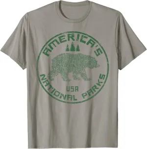 National Parks Bear Hiking Travel Camping Outdoors Retro USA T-Shirt