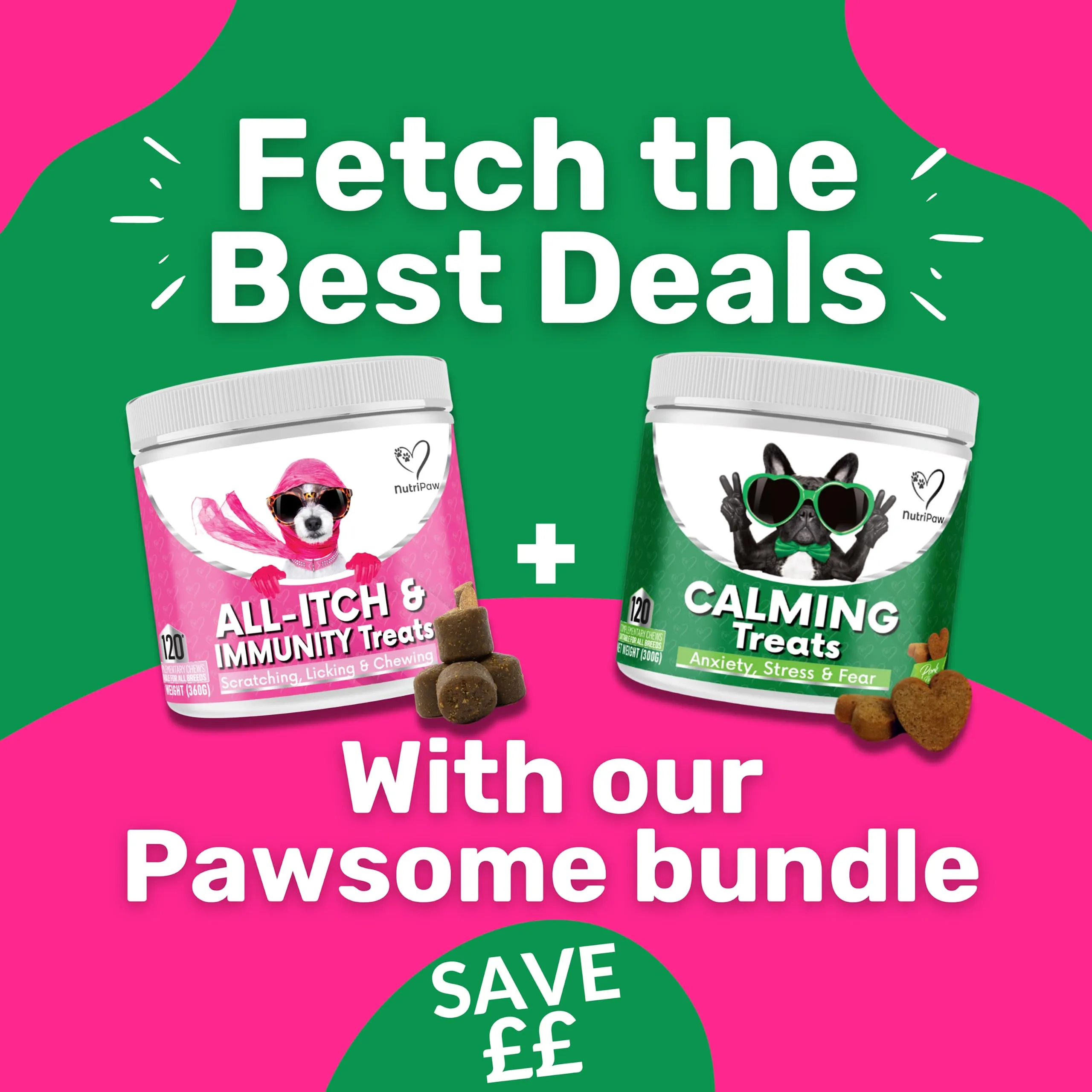 NutriPaw Anxious, Itchy Dog Bundle - Soft Chews To Soothe Itchy, Sensitive Paws, Eyes, Ears, Skin - Reduce Anxiety, Stress, Fear, Reactivity, Barking - Non-Drowsy - Great for all dogs