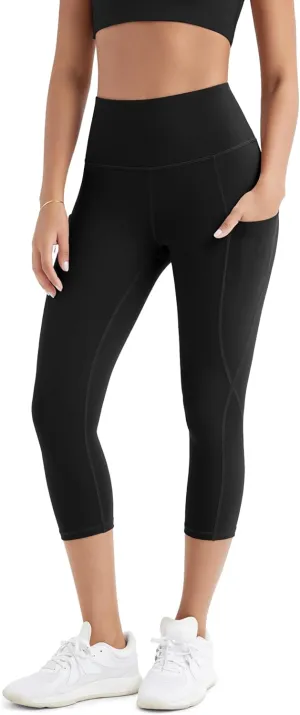 ODODOS Women's High Waisted Yoga Capris with Pockets, Tummy Control Non See Through Workout Athletic Running Capri Leggings
