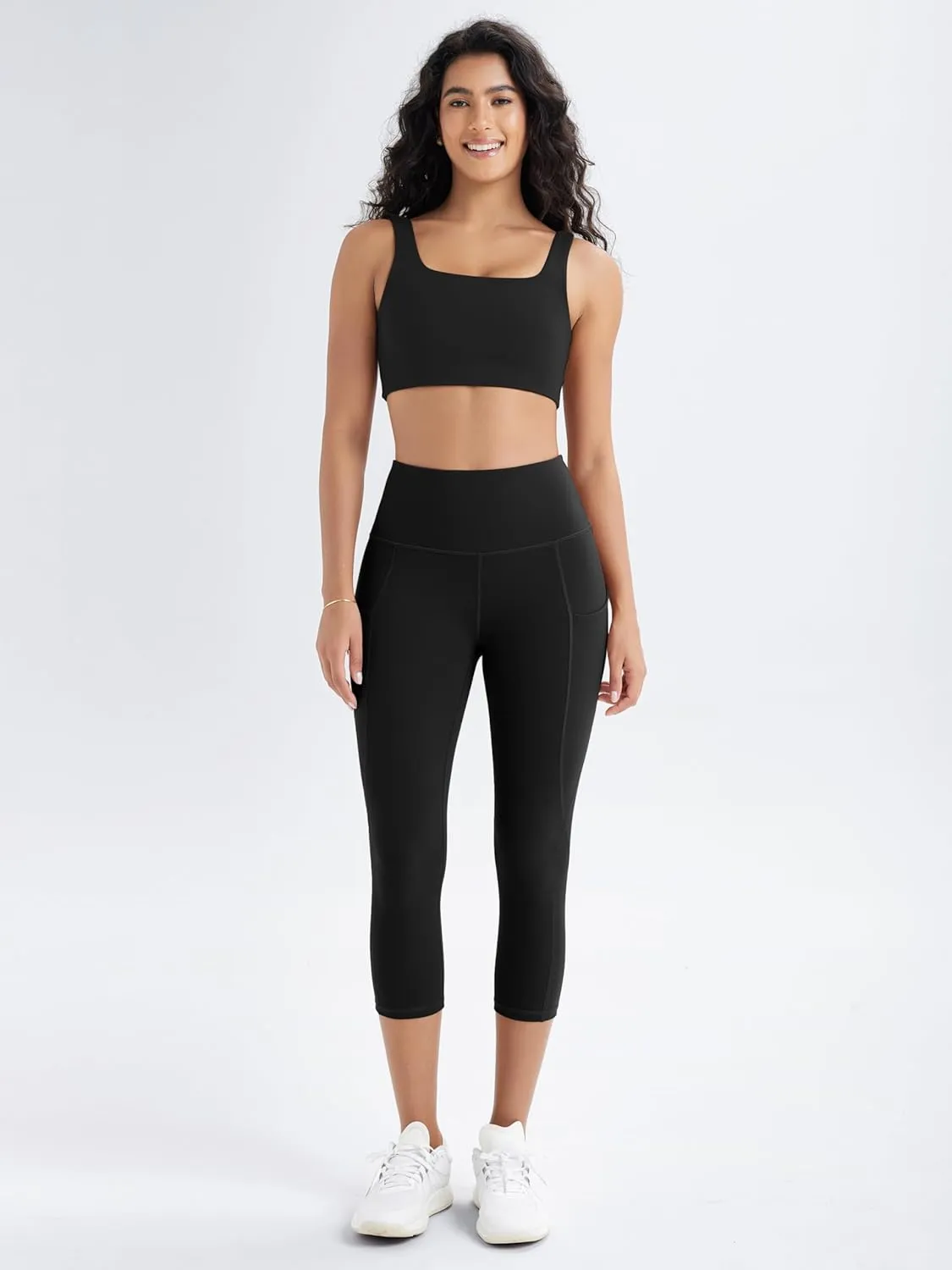 ODODOS Women's High Waisted Yoga Capris with Pockets, Tummy Control Non See Through Workout Athletic Running Capri Leggings