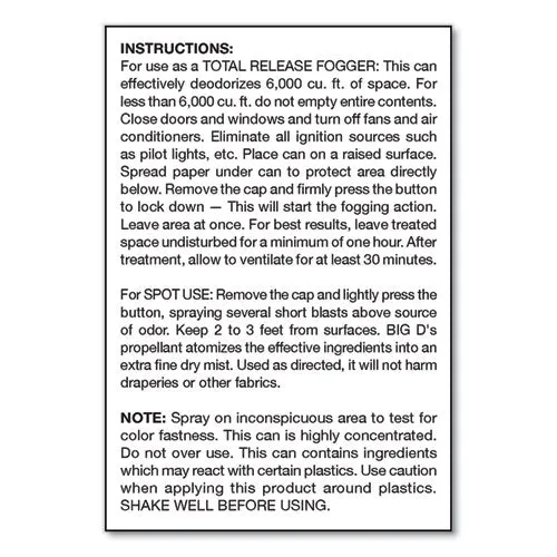 Odor Control Fogger, Original Scent, 5 Oz Aerosol Spray, 12/carton