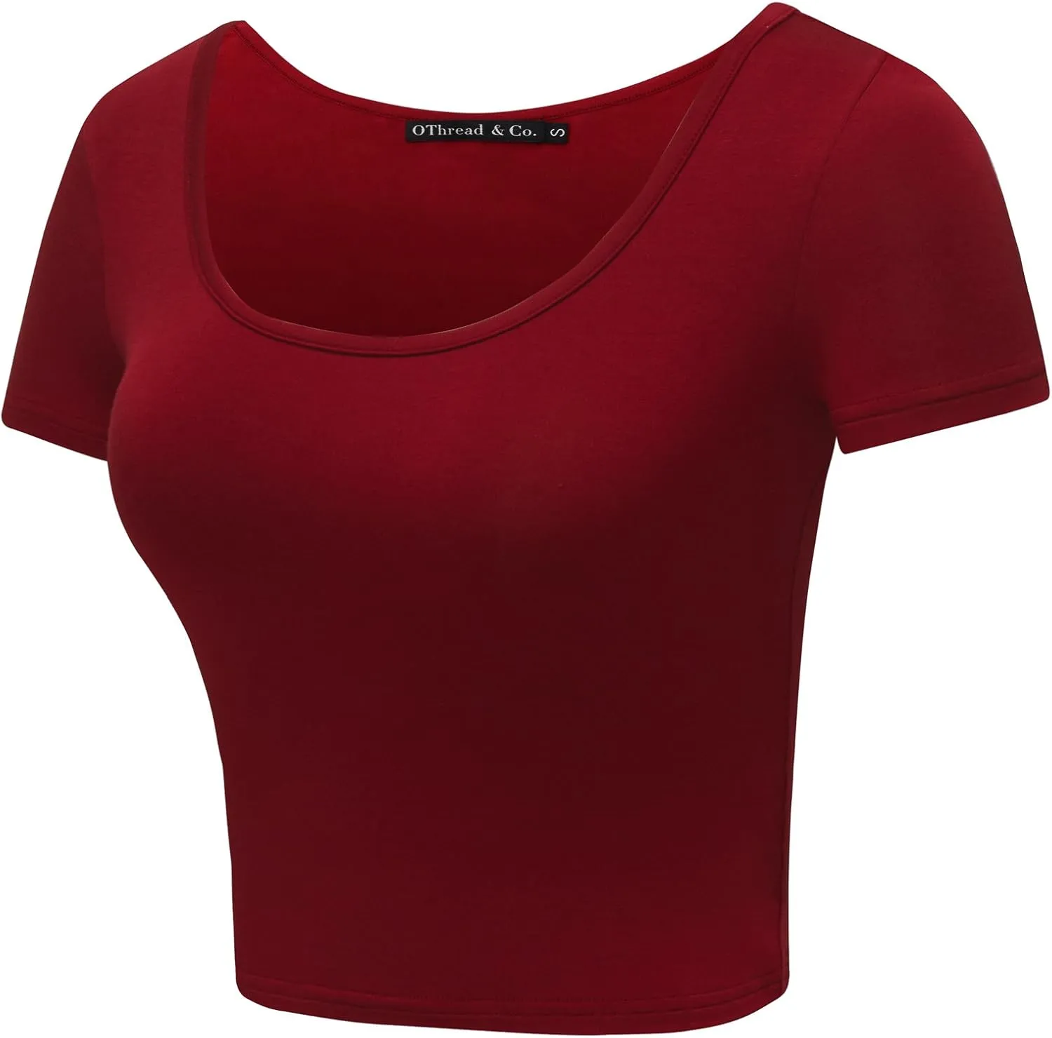 OThread & Co. Women's Basic Crop Tops Stretchy Casual Scoop Neck Cap Sleeve Shirt