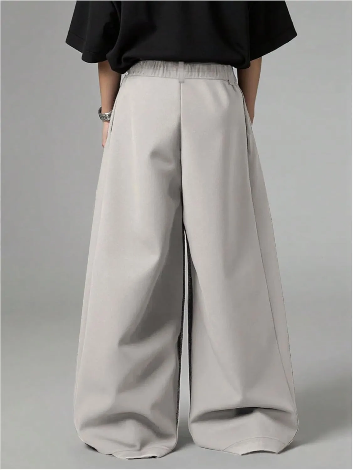 OYOANGLE Men's Baggy Wide Leg Pants Zipper Fly Pleated Work Casual Long Trousers with Pocket