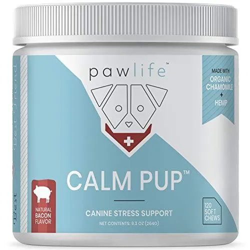 pawlife Calming Treats for Dogs - Hemp Oil Infused Soft Chews for Dog Anxiety Support- 120 Dog Calming Treats (Bacon)