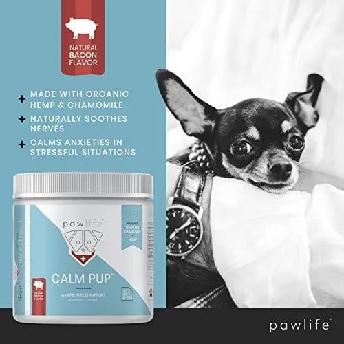 pawlife Calming Treats for Dogs - Hemp Oil Infused Soft Chews for Dog Anxiety Support- 120 Dog Calming Treats (Bacon)