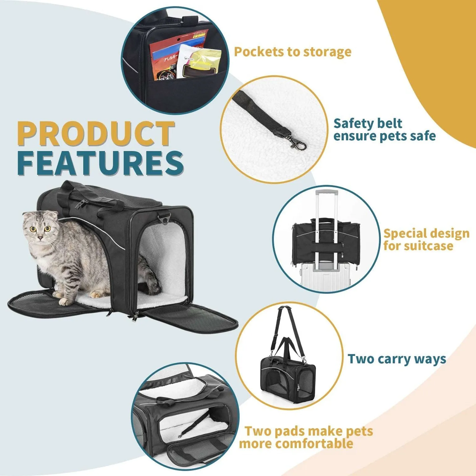 PETSFIT Two-Way Placement Dog Carrier Airline Approved Small Animals Carriers for Kittens
