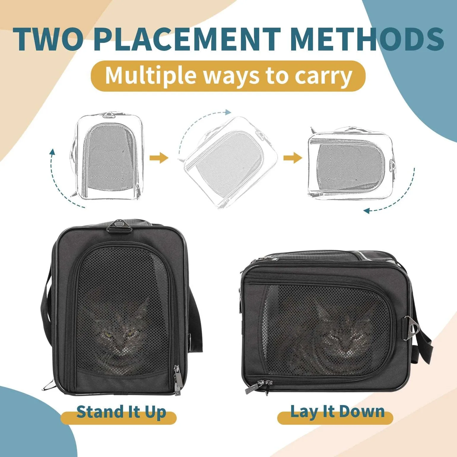 PETSFIT Two-Way Placement Dog Carrier Airline Approved Small Animals Carriers for Kittens