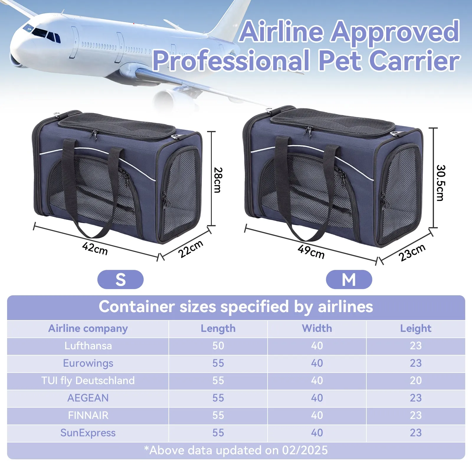 PETSFIT Two-Way Placement Dog Carrier Airline Approved Small Animals Carriers for Kittens