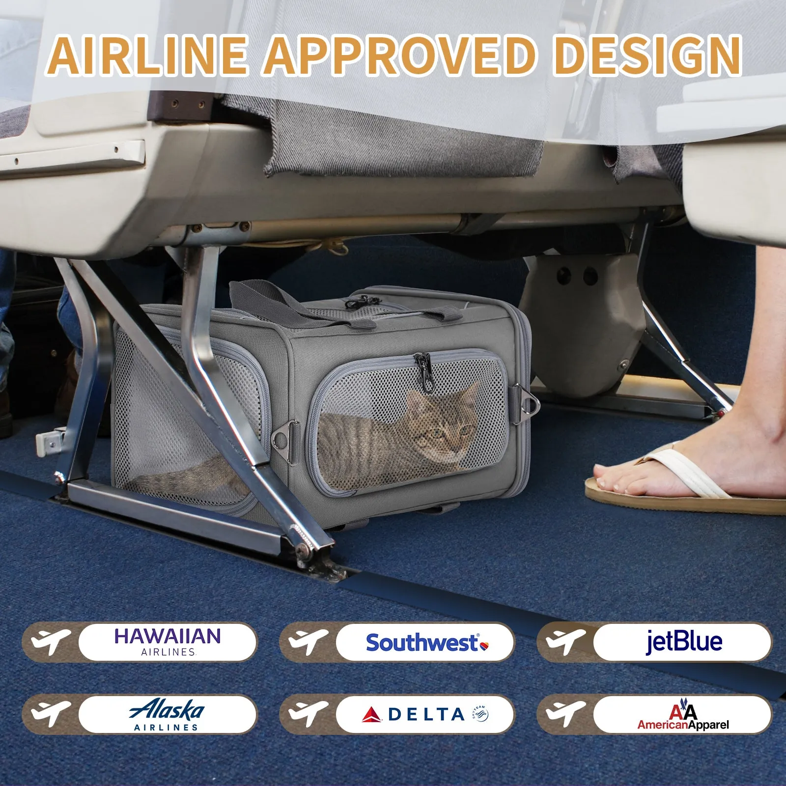 PETSFIT Two-Way Placement Dog Carrier Airline Approved Small Animals Carriers for Kittens