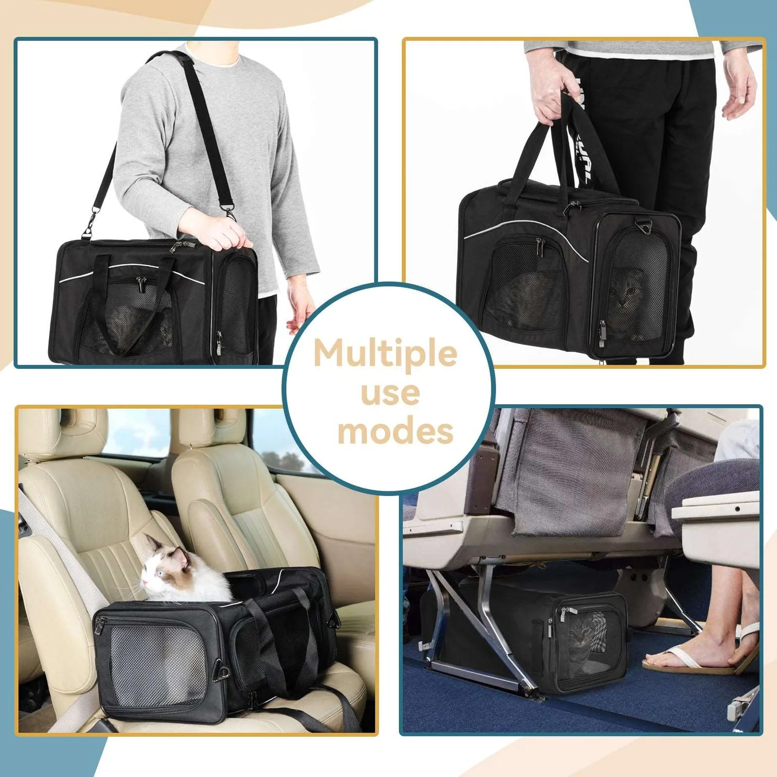 PETSFIT Two-Way Placement Dog Carrier Airline Approved Small Animals Carriers for Kittens