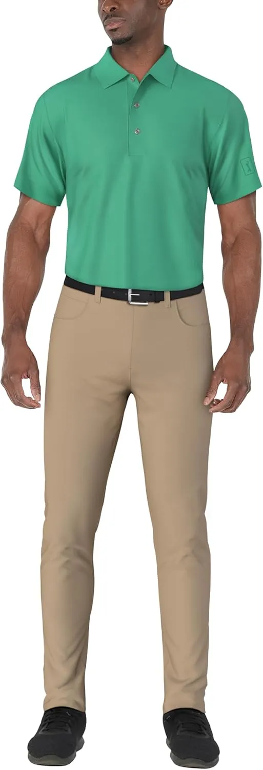 PGA TOUR Men's Airflux Solid Mesh Short Sleeve Golf Polo Shirt