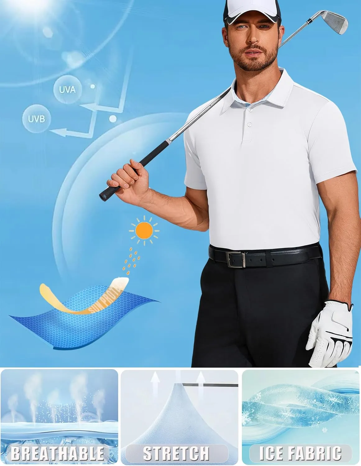 PINSPARK Mens Polo Shirts Short Sleeve Moisture Wicking Dry Fit Performance Casual Collared Polo Golf Shirts for Men