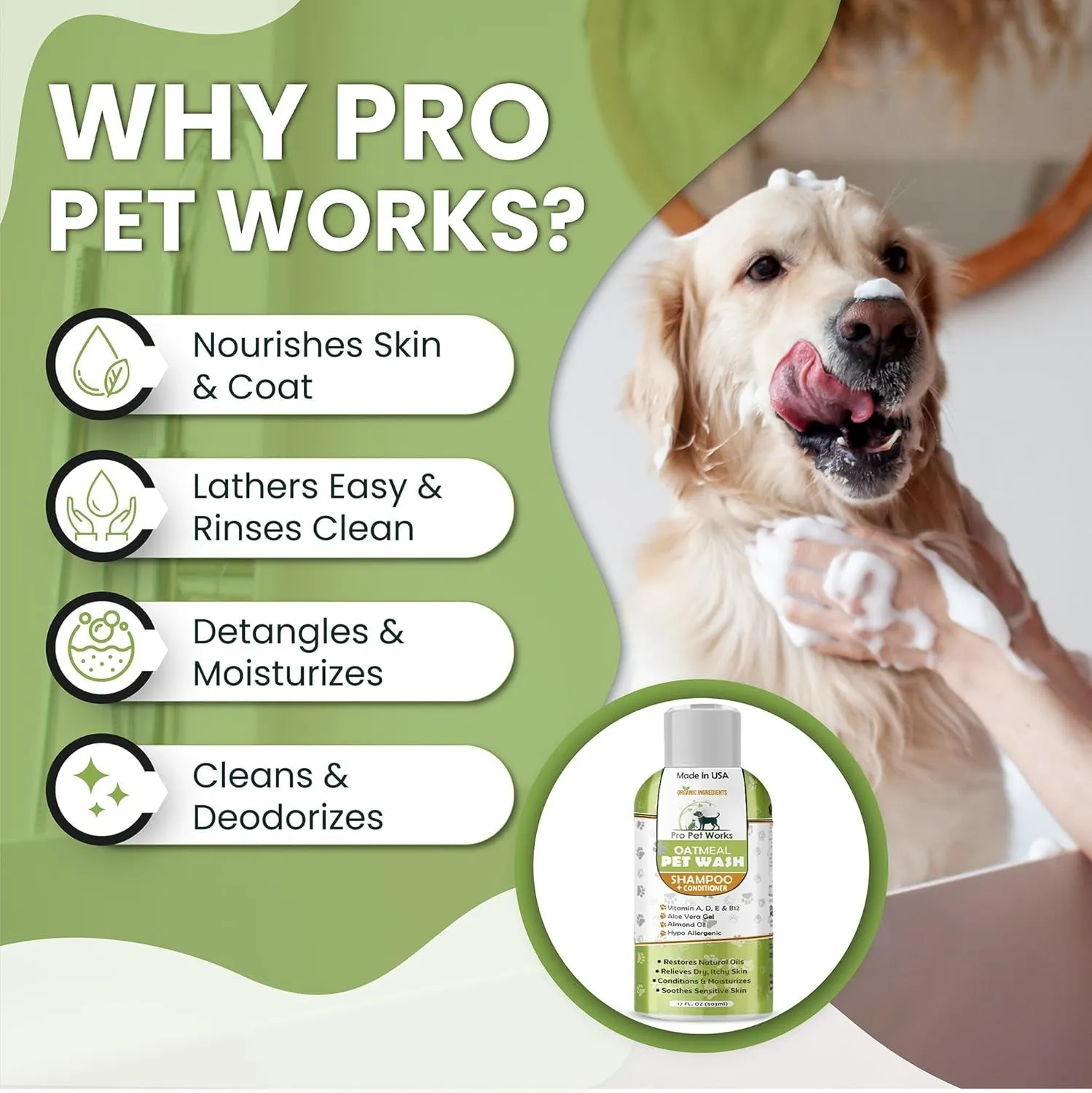 Pro Pet Works Oatmeal Dog Shampoo - 5-in-1 for Itchy Skin, Tearless, Organic Formula - 17oz