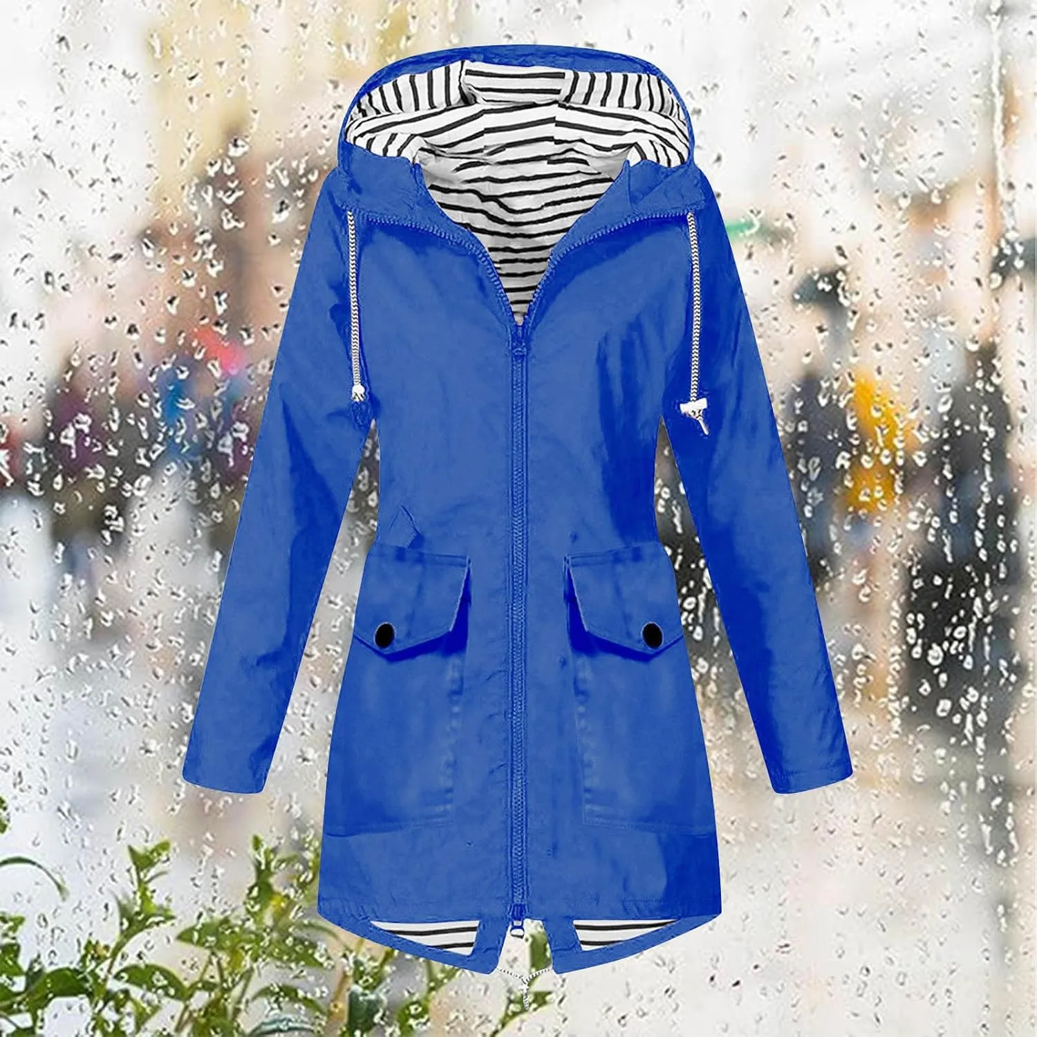 Rain Jacket for Women Lightweight Long Hooded Raincoat Waterproof Outdoor Travel Hiking Windbreaker Trench Coats