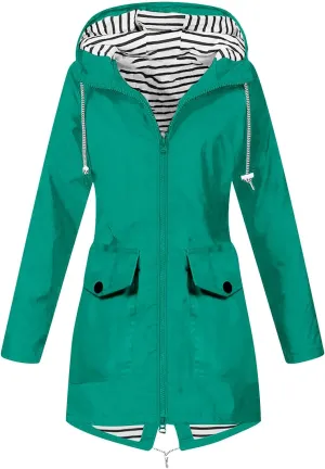 Rain Jacket for Women Lightweight Long Hooded Raincoat Waterproof Outdoor Travel Hiking Windbreaker Trench Coats