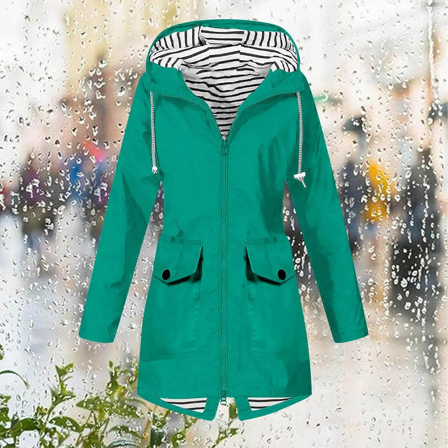 Rain Jacket for Women Lightweight Long Hooded Raincoat Waterproof Outdoor Travel Hiking Windbreaker Trench Coats