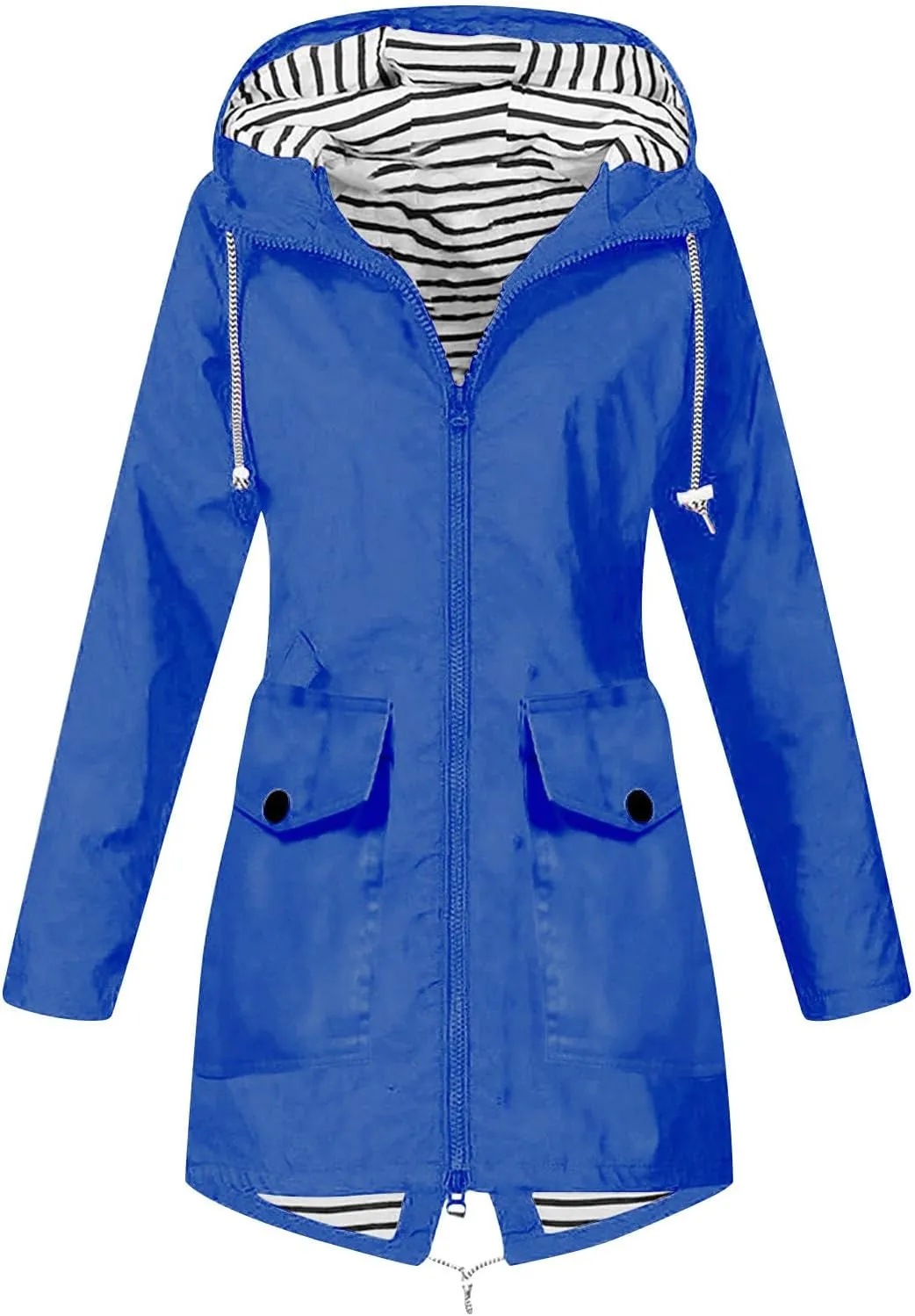 Rain Jacket for Women Lightweight Long Hooded Raincoat Waterproof Outdoor Travel Hiking Windbreaker Trench Coats
