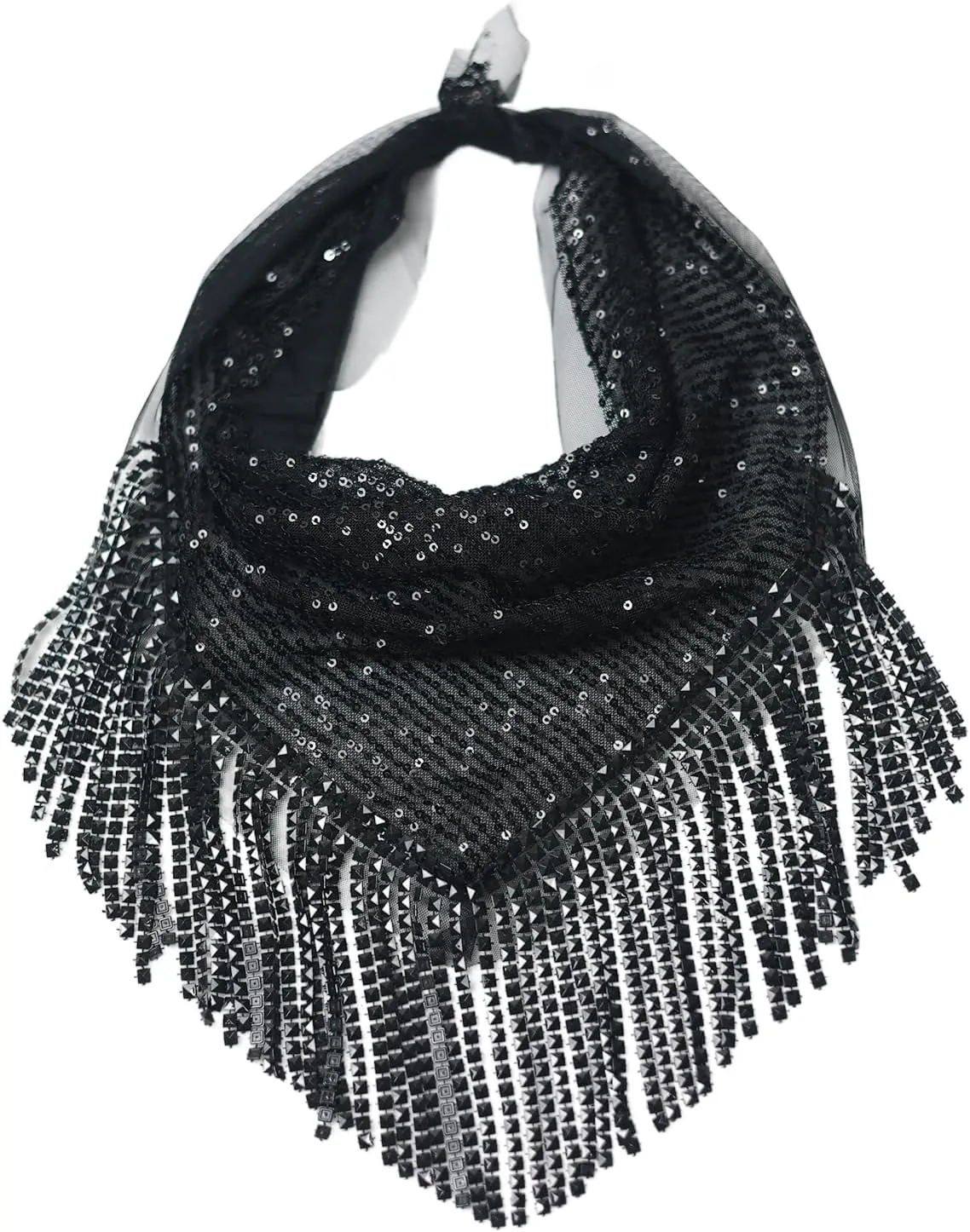 Rhinestone Bandanas for Women Sequin Bandana Mesh Fringe Bandana