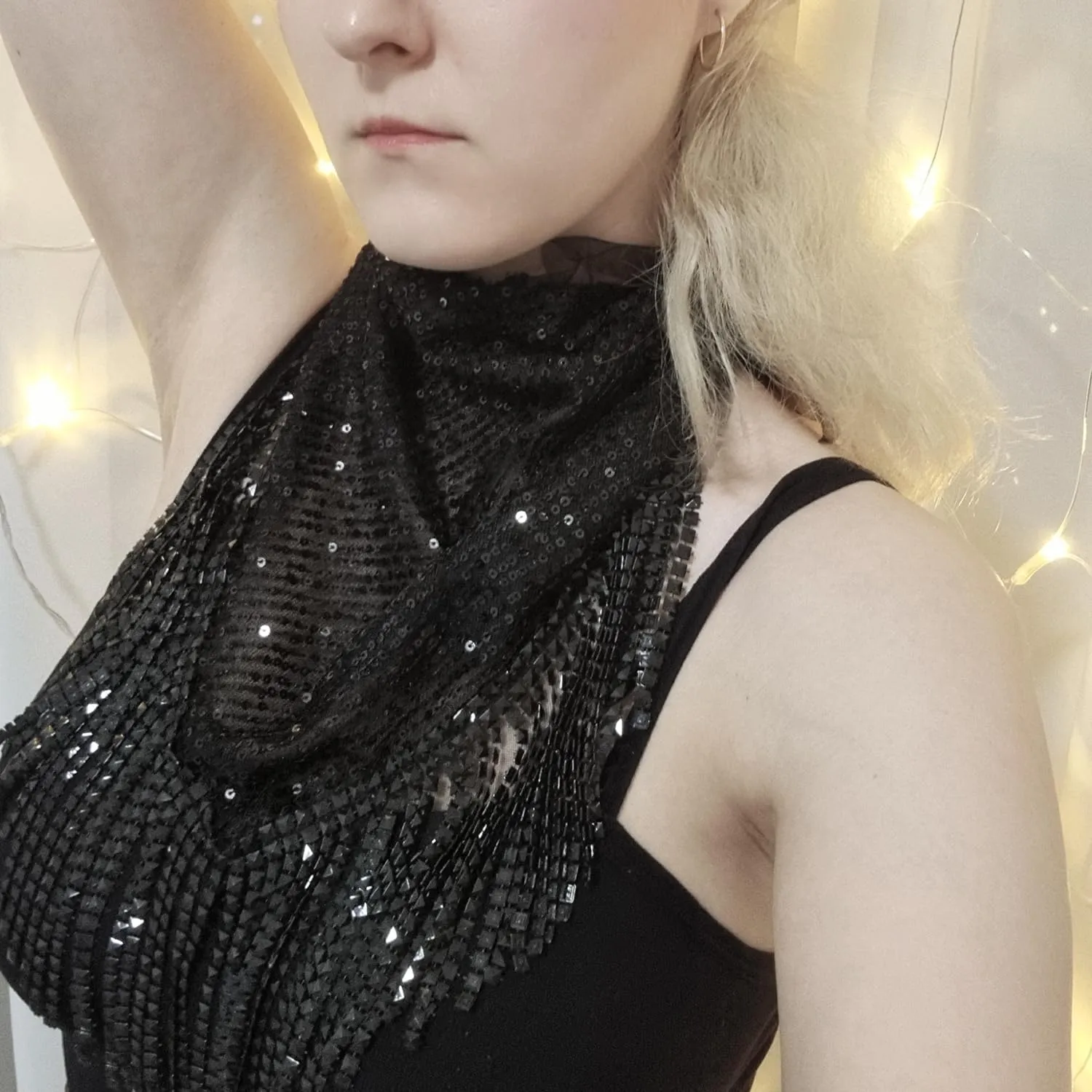 Rhinestone Bandanas for Women Sequin Bandana Mesh Fringe Bandana