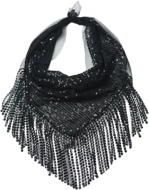 Rhinestone Bandanas for Women Sequin Bandana Mesh Fringe Bandana