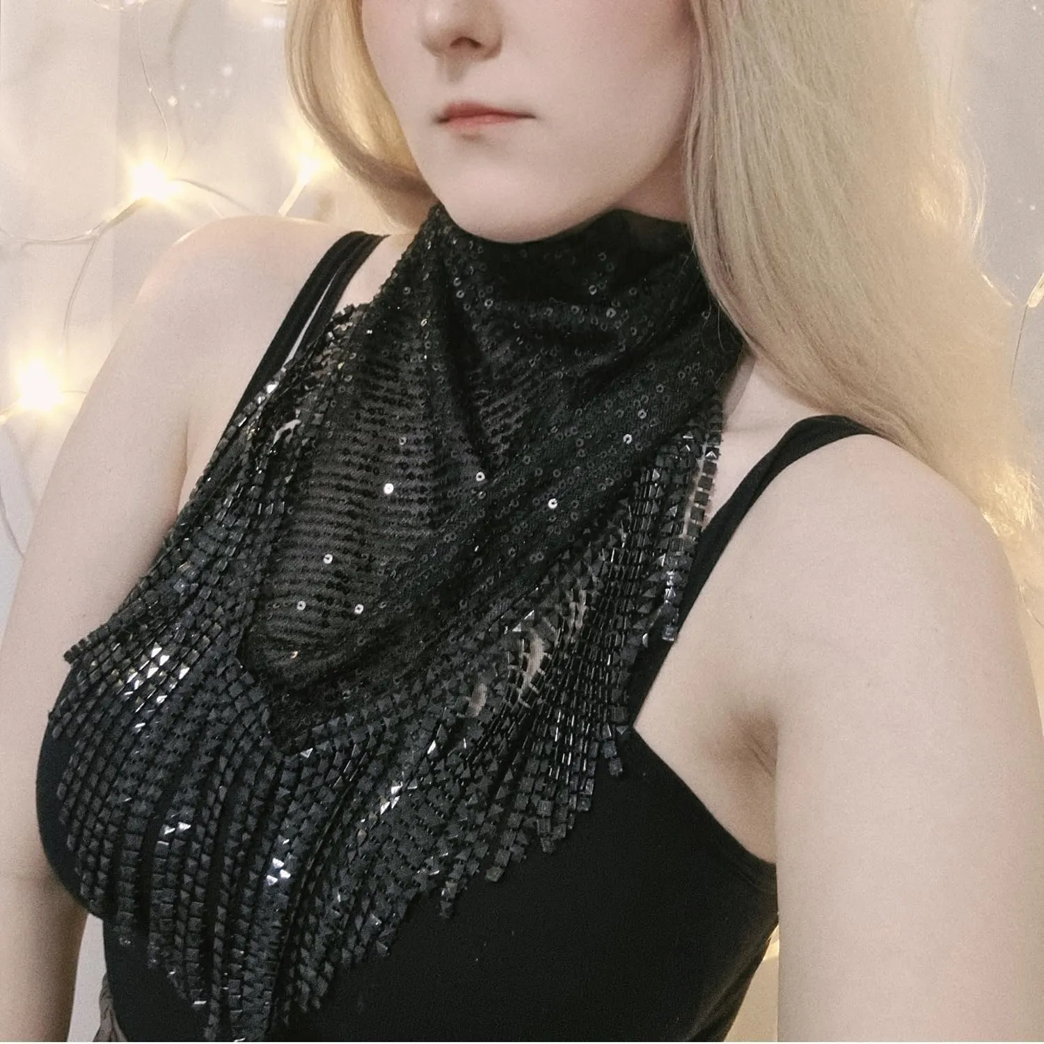 Rhinestone Bandanas for Women Sequin Bandana Mesh Fringe Bandana