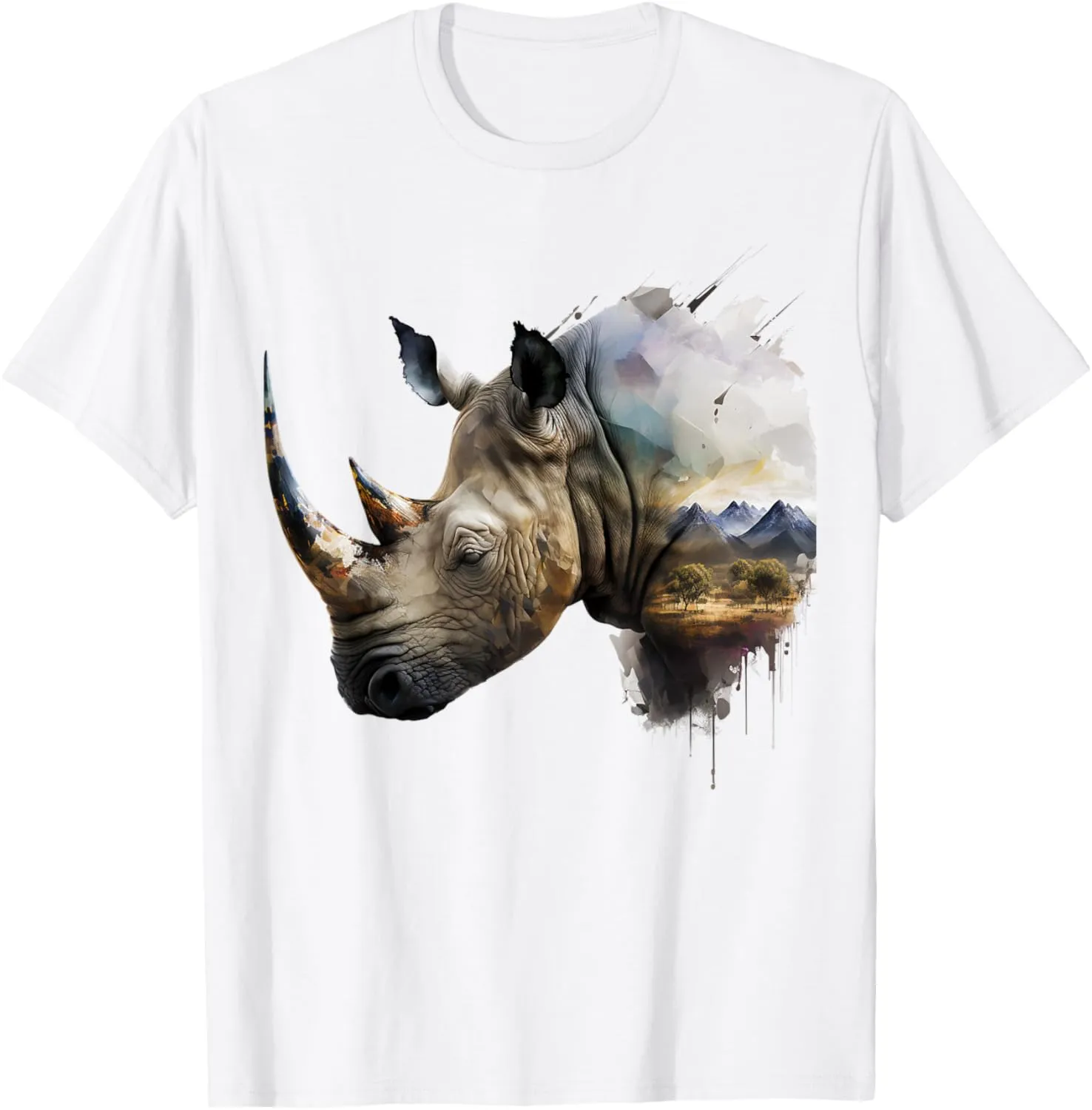 Rhino Mountains Landscape Animal Art Rhino T-Shirt