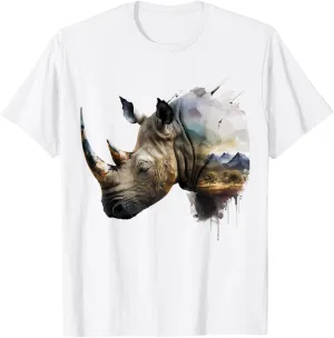 Rhino Mountains Landscape Animal Art Rhino T-Shirt