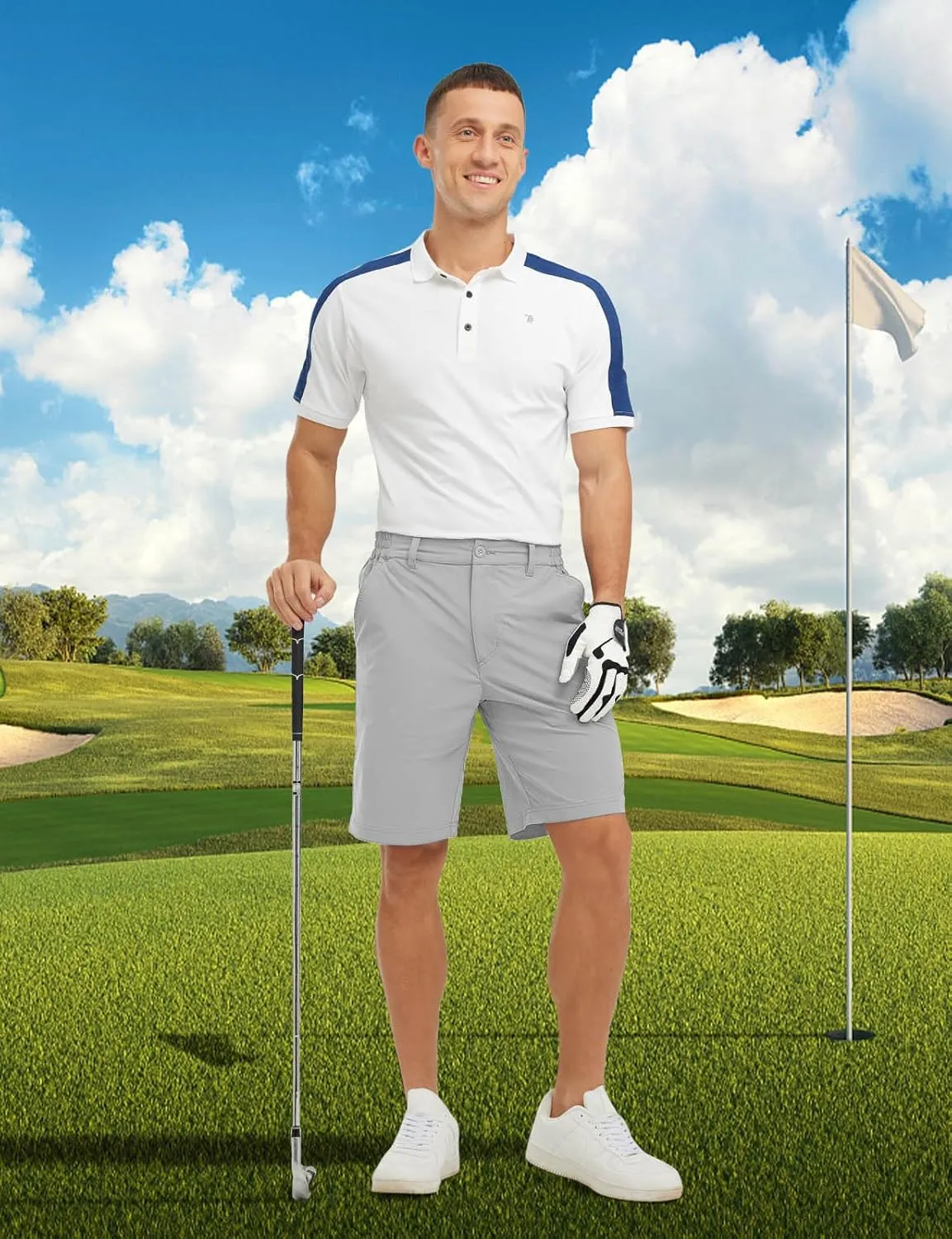TBMPOY Men's Shorts Golf 9" Casual Elastic Waist Quick Dry Flat Front Travel Shorts with 5 Pockets