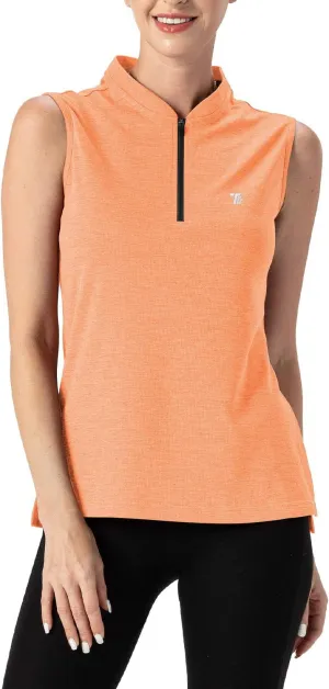 TBMPOY Women's Sleeveless Golf Polo Shirts UPF 50  Tennis Tank Tops Quick Dry Zip Up