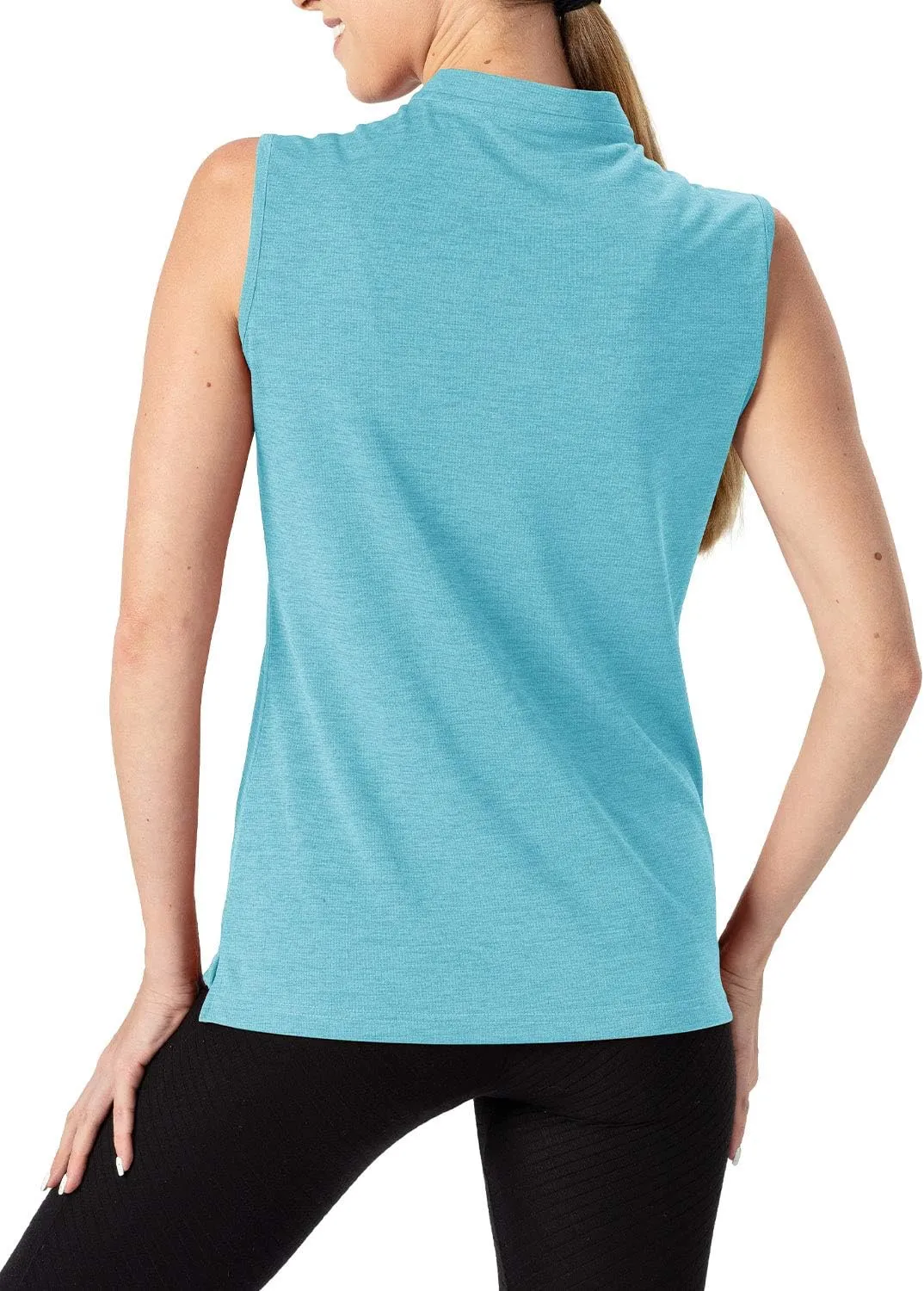 TBMPOY Women's Sleeveless Golf Polo Shirts UPF 50  Tennis Tank Tops Quick Dry Zip Up