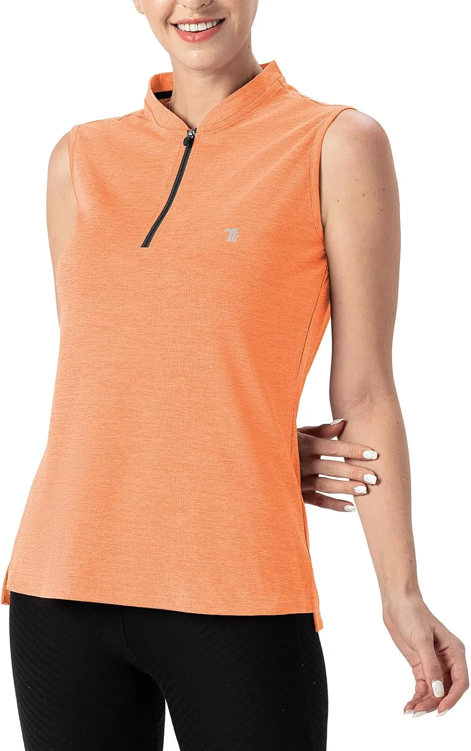 TBMPOY Women's Sleeveless Golf Polo Shirts UPF 50  Tennis Tank Tops Quick Dry Zip Up