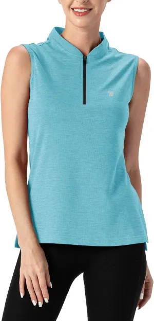 TBMPOY Women's Sleeveless Golf Polo Shirts UPF 50  Tennis Tank Tops Quick Dry Zip Up