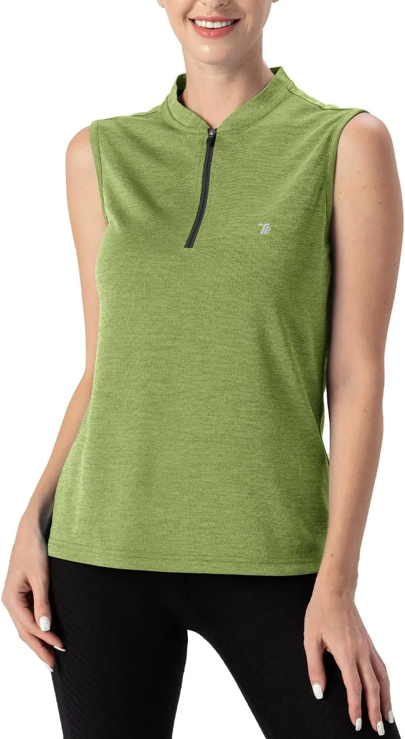 TBMPOY Women's Sleeveless Golf Polo Shirts UPF 50  Tennis Tank Tops Quick Dry Zip Up