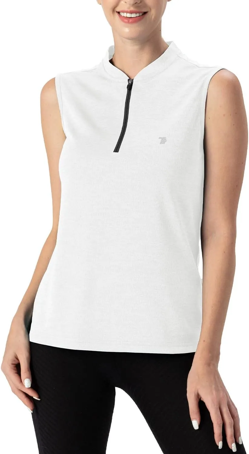 TBMPOY Women's Sleeveless Golf Polo Shirts UPF 50  Tennis Tank Tops Quick Dry Zip Up
