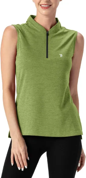 TBMPOY Women's Sleeveless Golf Polo Shirts UPF 50  Tennis Tank Tops Quick Dry Zip Up