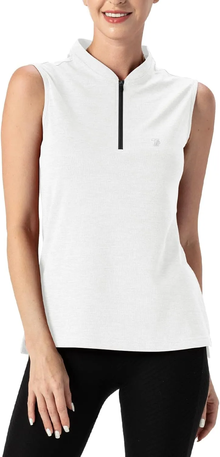 TBMPOY Women's Sleeveless Golf Polo Shirts UPF 50  Tennis Tank Tops Quick Dry Zip Up