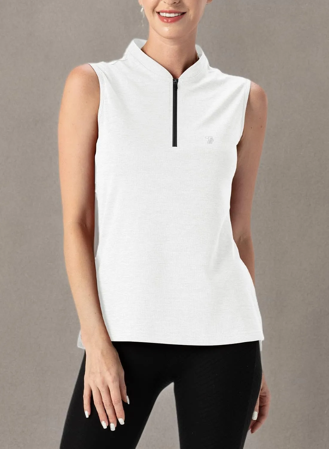 TBMPOY Women's Sleeveless Golf Polo Shirts UPF 50  Tennis Tank Tops Quick Dry Zip Up