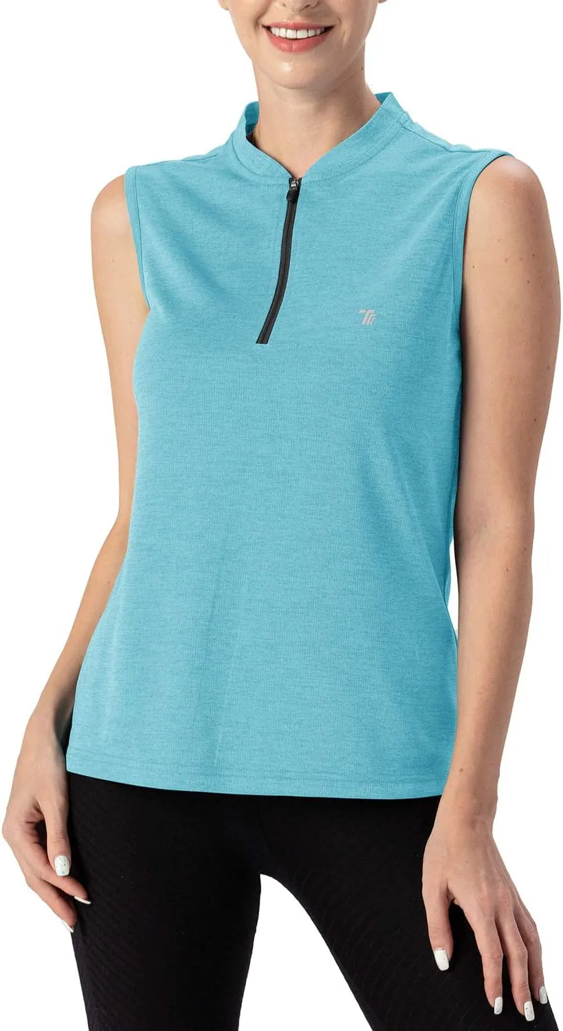 TBMPOY Women's Sleeveless Golf Polo Shirts UPF 50  Tennis Tank Tops Quick Dry Zip Up