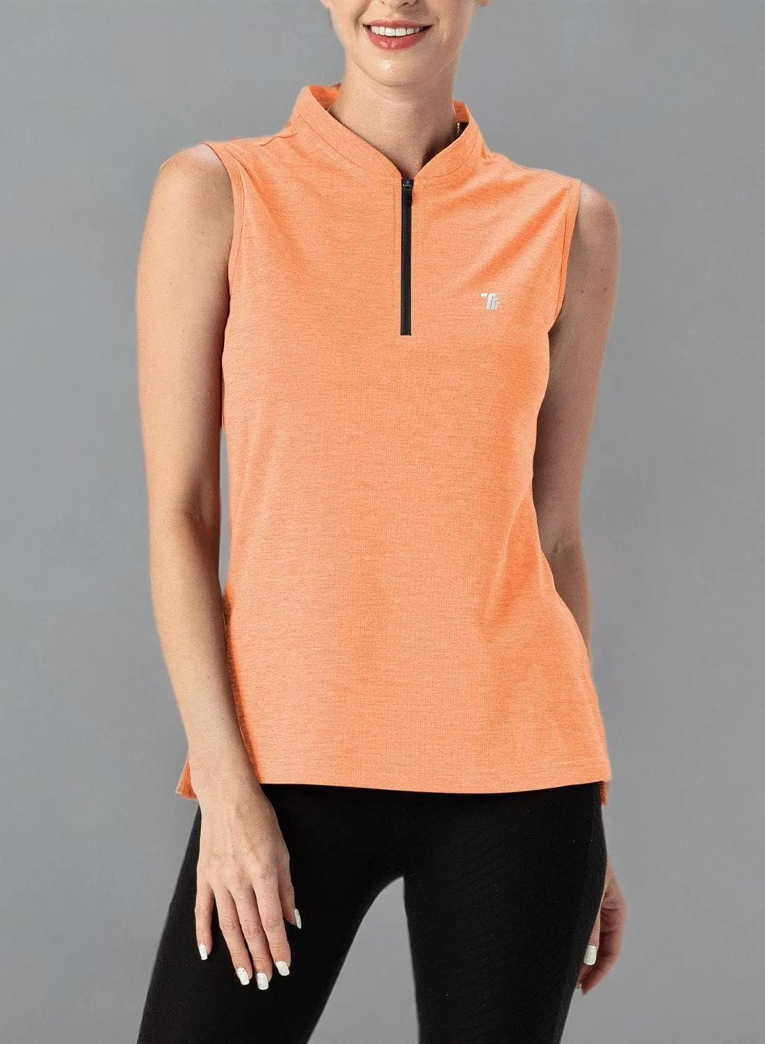 TBMPOY Women's Sleeveless Golf Polo Shirts UPF 50  Tennis Tank Tops Quick Dry Zip Up