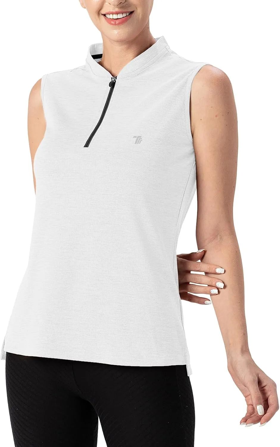 TBMPOY Women's Sleeveless Golf Polo Shirts UPF 50  Tennis Tank Tops Quick Dry Zip Up
