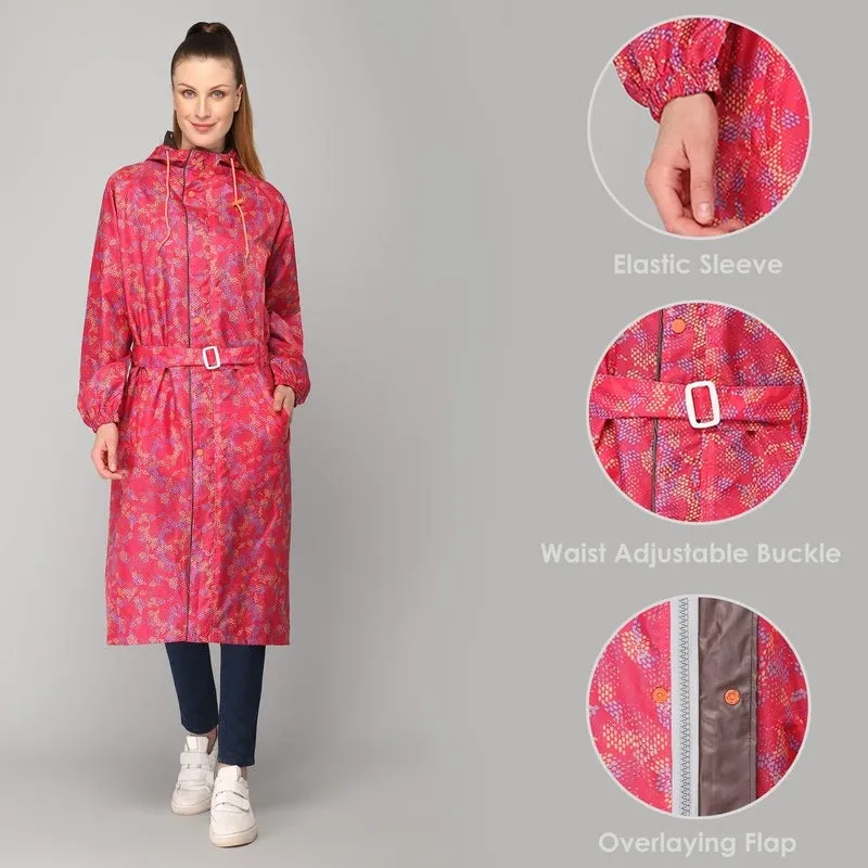 THE CLOWNFISH Juliet Series Raincoats for Women Rain Coat for Women Raincoat for Ladies Waterproof Reversible Double Layer Longcoat with Printed Plastic Pouch (Pink, XXXL)