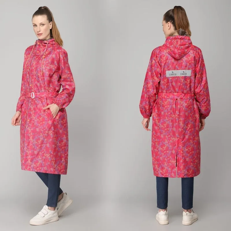 THE CLOWNFISH Juliet Series Raincoats for Women Rain Coat for Women Raincoat for Ladies Waterproof Reversible Double Layer Longcoat with Printed Plastic Pouch (Pink, XXXL)
