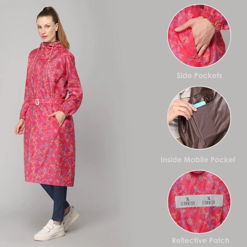 THE CLOWNFISH Juliet Series Raincoats for Women Rain Coat for Women Raincoat for Ladies Waterproof Reversible Double Layer Longcoat with Printed Plastic Pouch (Pink, XXXL)