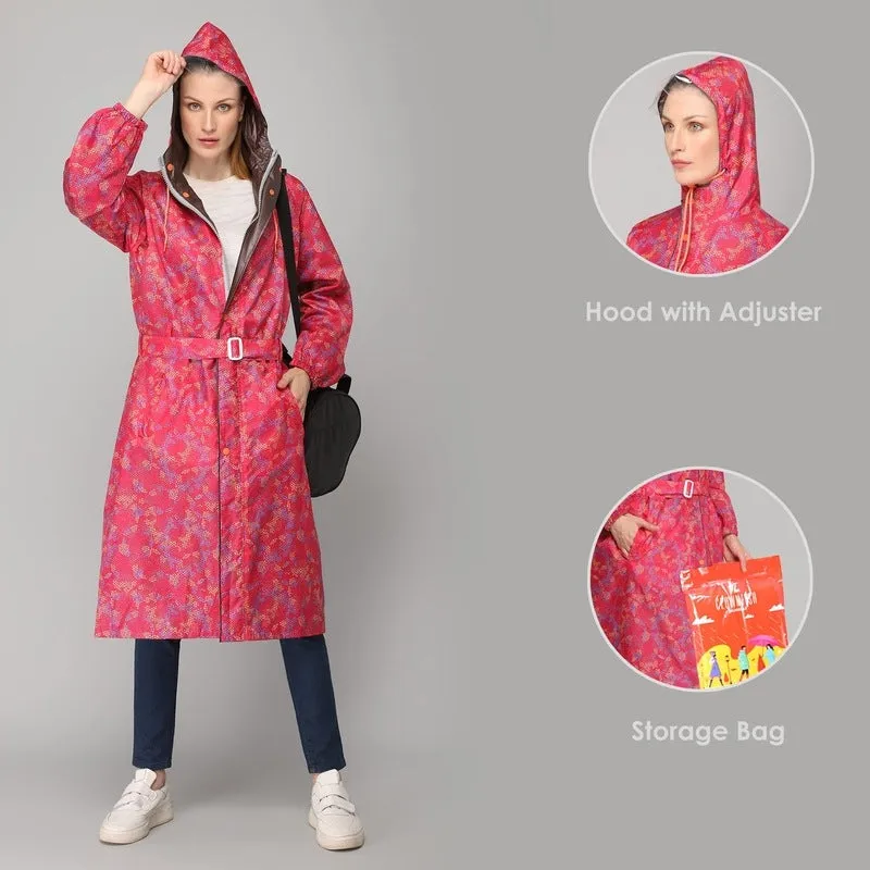 THE CLOWNFISH Juliet Series Raincoats for Women Rain Coat for Women Raincoat for Ladies Waterproof Reversible Double Layer Longcoat with Printed Plastic Pouch (Pink, XXXL)