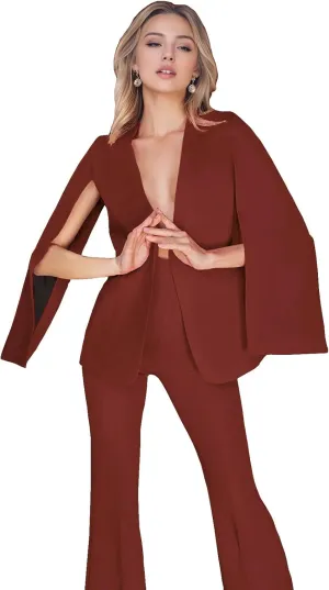 TIANMEI Womens Cape Suit Casual Split Sleeve Cloak Jacket 2 Pieces Open Front Business Blazer Pants Suits for Women Workwear