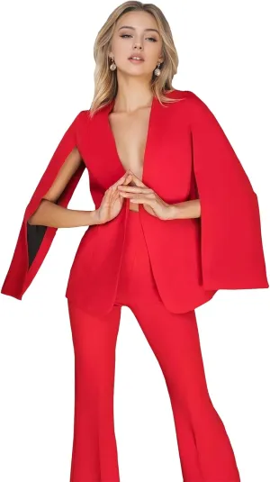 TIANMEI Womens Cape Suit Casual Split Sleeve Cloak Jacket 2 Pieces Open Front Business Blazer Pants Suits for Women Workwear