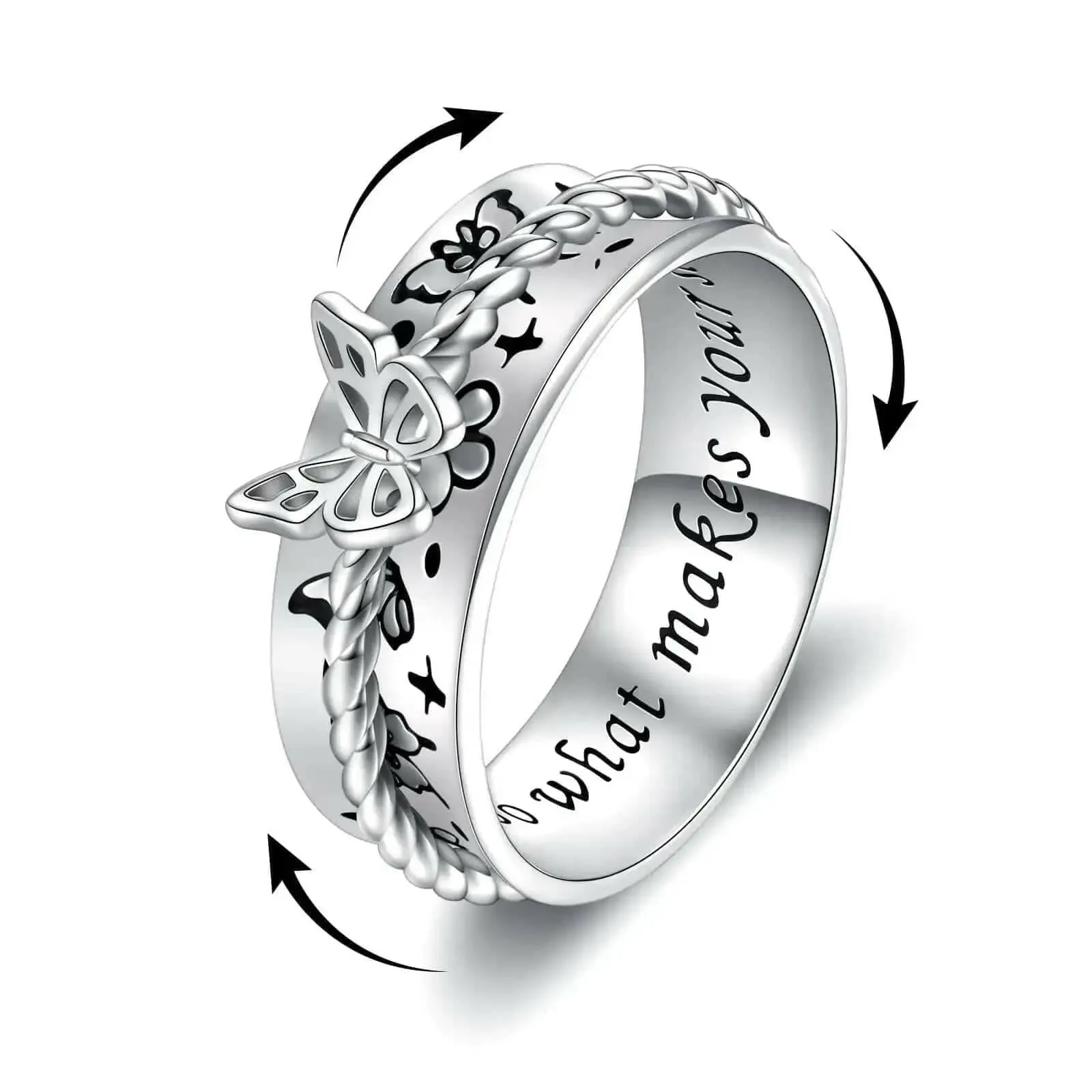 Vintage Silver Butterfly Spinner Ring  - Positive Affirmation Do what makes your soul shine